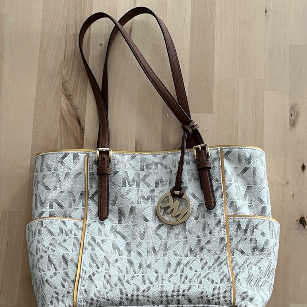 Elegant Brown/Gold and Cream Women's Handbag